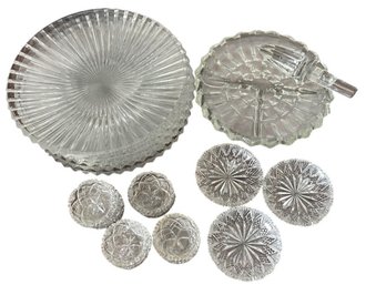 Fifteen-piece Pressed Glass Serving Set With Dishes And Coasters
