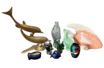 Mixed Decorative Fish Figurines And Vessels Collection