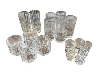 Lot Of Assorted Clear Glass Drinking Glasses With Cut Patterns