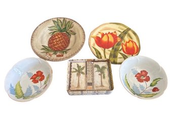 Vintage Hand Painted Ceramic Dinnerware Set With Fruit Motifs