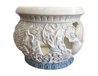Cream Resin Decorative Candle Planter With Dragon Motifs