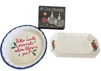 Christmas Ceramic Serving Pieces Pie Plate And Tray