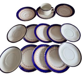 Set Of Royal Worcester Porcelain Demitasse Cups And Saucers With Cobalt Blue Border