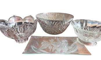 Collection Of Pressed Glass And Etched Glass Serving Pieces