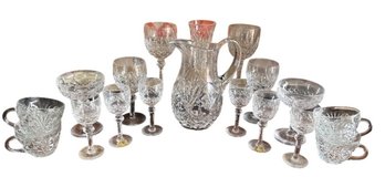 Cut Crystal Stemware And Pitcher Collection With Radiating Fan Pattern