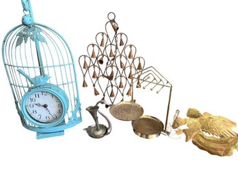 Collection Of Decorative Home Accessories Including Birdcage Clock And Metal Ornaments