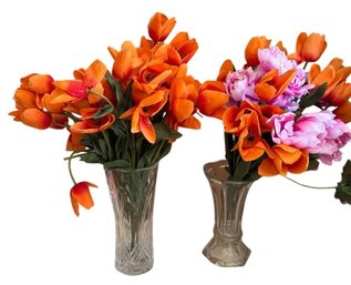 Collection Of Artificial Orange Tulips And Pink Peonies