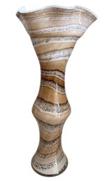 Studio Art Pottery Vase With Horizontal Banding And Ruffled Rim