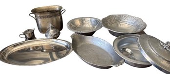 Collection Of Silver-Plate Serving Pieces And Ice Bucket