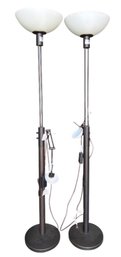 Pair Of Torchiere Floor Lamps With White Glass Shades