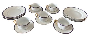 Porcelain Dinner Service With Cobalt Blue Rim And Gold Handles