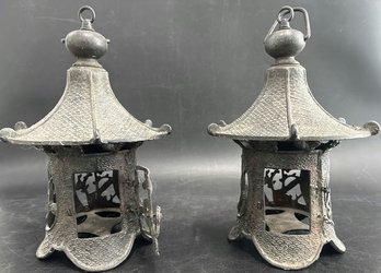 Pair Of Vintage Japanese Bronze Lanterns