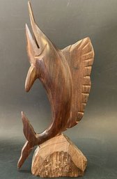 Ironwood Swordfish Statue Wooden Carved Sculpture - 16in