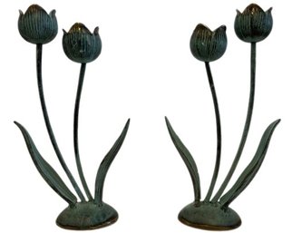 (2) Leaf Candle Holder Penco New Bedford Mass, 10'Tall, Made In Taiwan