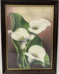 Framed Pastel Painting Of Calla Lilies Signed By Artist Holton
