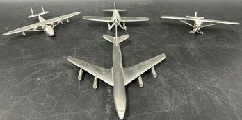 (4) Metal Airplane Collectible, Seaplane, A Propeller Plane, And A Jet Airliner.