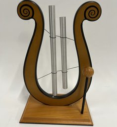 Miniature Lyre Chime Table, Wooden Base, Desk Decor, 10 H