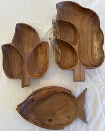 (3) Wood Carved Plate Genuine Monkey Pod Hand Crafted In The Philippines