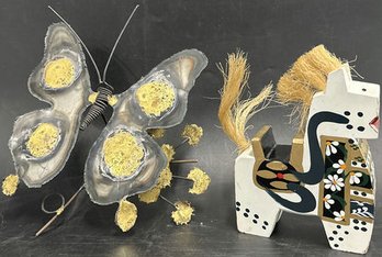 Butterfly And Wooden Horse Figurine Decor