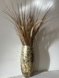 Ceramic Vase With Dried Wheat Stalks - 10.25H