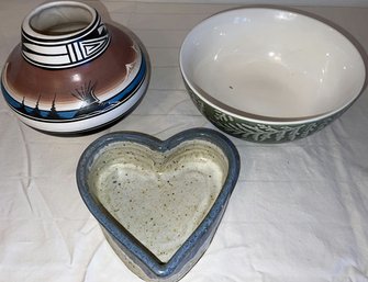 Heart-shaped Dish, Geometric Bowl Design, And Large Pot