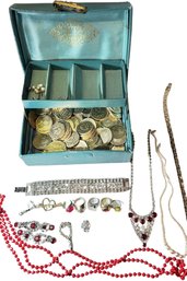 Costume Lot Jewelry And Fake Coins