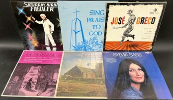 (6) Vinyl Records Collection Lot, Saturday Night Fiedler, Jose Greco, Sylvia Sass, LA Traviata And Many More