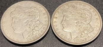 (two) 1921 US Silver One Dollar Coins