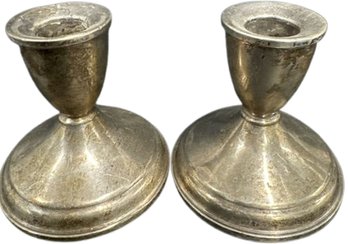 Pair Of Sterling Silver Weighted Candlestick  - 3.5'Tall, 13.2oz