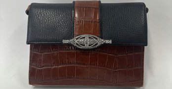 Brighton Black Brown Leather Snap Close Small Wallet/crossbody Bag