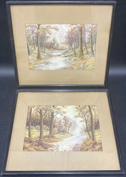 Pair Of Threaded Landscape Artwork - 15.5x14.25