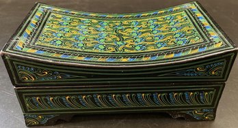 Green And Black Lacquer Box With Fishing Lures