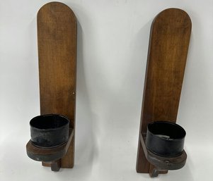 Pair Of Wooden Wall Candle Holders