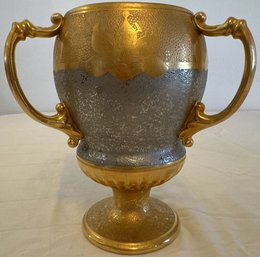 White Art Hand Painted Ornate Gold Trophy Cup/vase - 7.5x7in