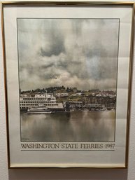 Framed Washington State Ferries 1987 Signed Art Print By Alex Young - 24Lx18W