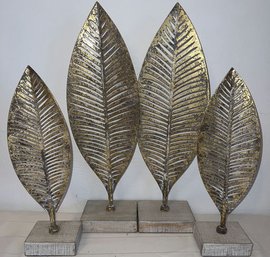 Four Metal Leaf Decor Sculptures - 20' Tallest