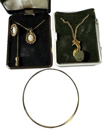 Two Opal Necklaces And A Gold-tone Bangle Bracelet