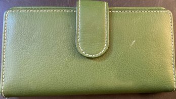 Genuine Leather Women's Wallet In Olive Green - 7.5in