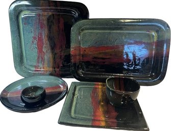 Always Azul Pottery: Four Serving Platters.