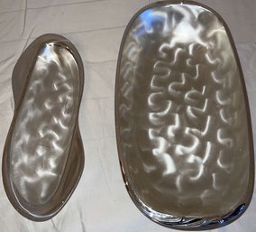 (2) Textured Silver Platters, Tarnish Resistant