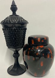 (2) Black Glassware Vases