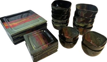 Always Azul Pottery: Lg Plates (8), Sm Plates (8), Lg Bowls (8), Sm Bowls (4, 1 With Chip)