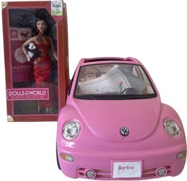 Barbie Dolls Of The World Collector Doll And Pink Volkswagen Beetle Toy Car Playset