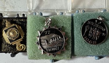 Collection Of Vintage Pendants & Pins Loveland Medal Pendant, Hawaii And New Orleans