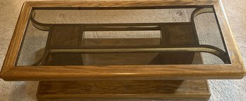 Wooden Center Table, Glass On Top - (54x15x26)