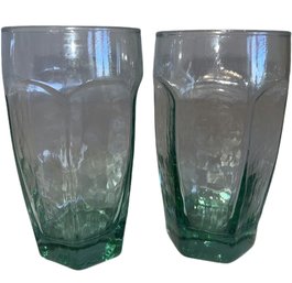 Set Of 2 Libbey Chivalry Drinking Glasses Clear Glass In Green Heavy Textured - 5.5in