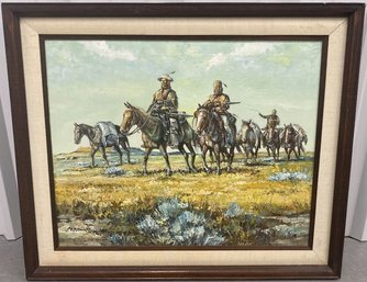 Frontier Acrylic Painting Signed By Artist MP Elliott (36.75x30.75)