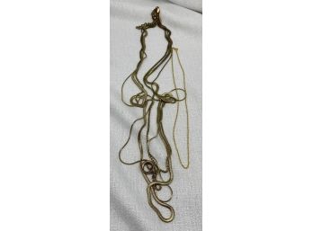 (2) Beautiful Gold Color Necklaces, One Extra Long With Multiple Chains