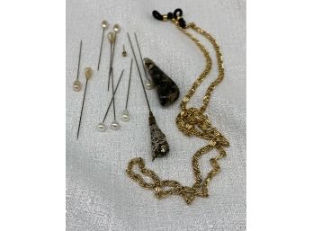 Miscellaneous Jewelry: Pendant, Straight Pins, And Eyeglass Chain