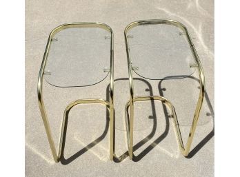 (2) Vintage Milo Baughman Style Brass And Glass Cantilever Side End Tables